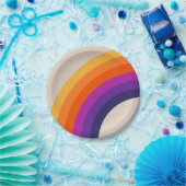Farbenfrohe Regenbogenkunst im Retrostil Pappteller (Party)