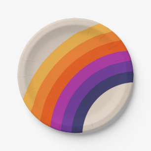 Farbenfrohe Regenbogenkunst im Retrostil Pappteller