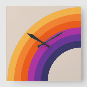Farbenfrohe Regenbogenkunst im Retrostil Quadratische Wanduhr