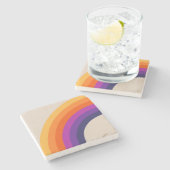 Farbenfrohe Regenbogenkunst im Retrostil Steinuntersetzer (Seitenansicht)
