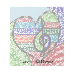Farbenfrohe Regenbogenmusik Herz Doodle Personalis Notizblock