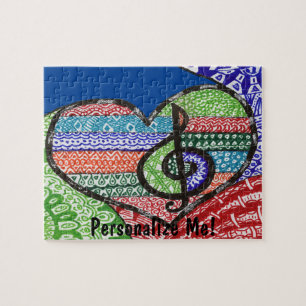 Farbenfrohe Regenbogenmusik Herz Doodle Personalis Puzzle