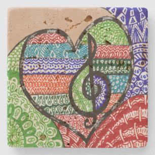 Farbenfrohe Regenbogenmusik Herz Doodle Personalis Steinuntersetzer