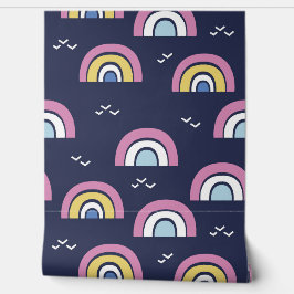 Farbenfrohe Regenbogenmuster Navy Blue Tapete