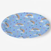 Farbenfrohe Regenbogenreindropfen Pappteller (Schrägansicht)