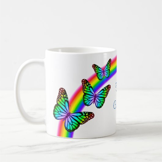 Farbenfrohe Regenbogenschmetterlinge Kaffeetasse (Links)
