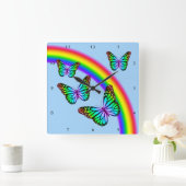 Farbenfrohe Regenbogenschmetterlinge Quadratische Wanduhr (Zuhause)