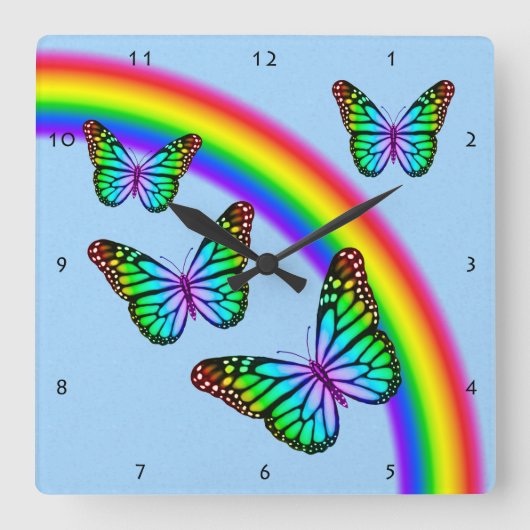 Farbenfrohe Regenbogenschmetterlinge Quadratische Wanduhr (Vorderseite)