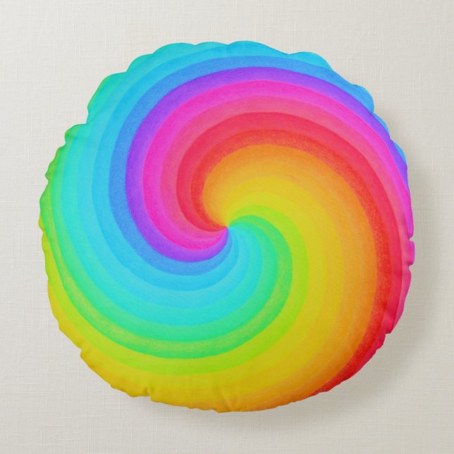 Farbenfrohe Regenbogenspirale Rundes Kissen (Vorderseite)