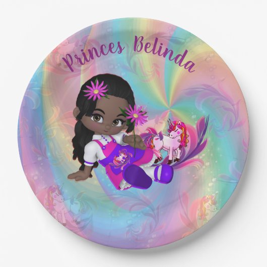 Farbenfrohe Regenbogenspiralen Süsse Pie's Baby Sh Pappteller (Vorderseite)