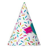 Farbenfrohe Regenbogensprinklen Geburtstagsparty Partyhütchen (Links)