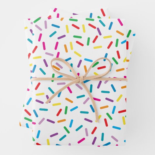 Farbenfrohe Regenbogensprinklen Muster Geschenkpapier Set (Beispiel)