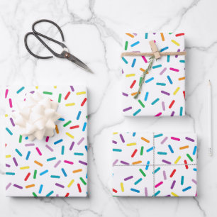 Farbenfrohe Regenbogensprinklen Muster Geschenkpapier Set