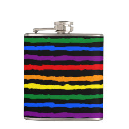Farbenfrohe Regenbogenstreifen auf Custom Black Flachmann