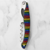 Farbenfrohe Regenbogenstreifen auf Custom Black Kellnermesser (Vorderseite)