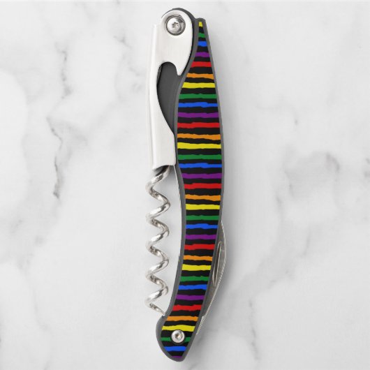 Farbenfrohe Regenbogenstreifen auf Custom Black Kellnermesser (Vorderseite)