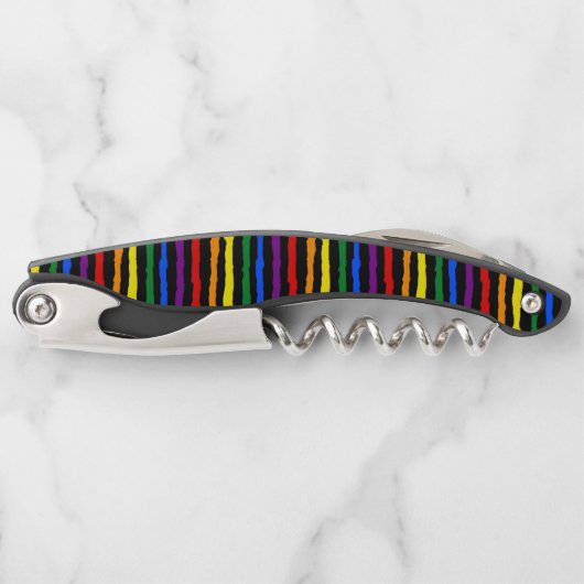 Farbenfrohe Regenbogenstreifen auf Custom Black Kellnermesser (Vorderseite)
