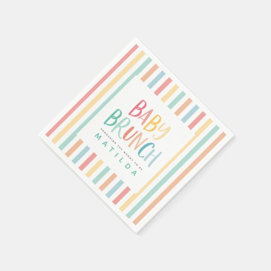 Farbenfrohe Regenbogenstreifen-Babybrunch-Einladun Serviette (Ecke)