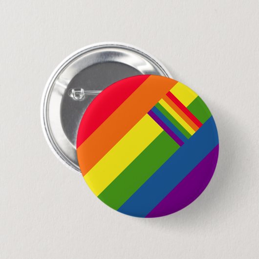 Farbenfrohe Regenbogenstreifen Feiern mit Fahne Button (Vorne & Hinten)