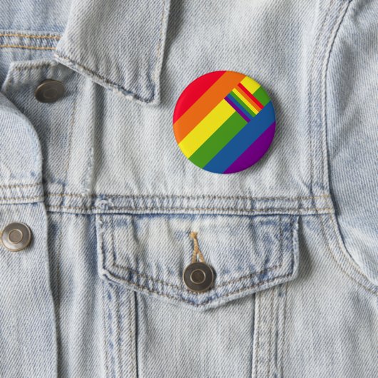 Farbenfrohe Regenbogenstreifen Feiern mit Fahne Button (Beispiel)