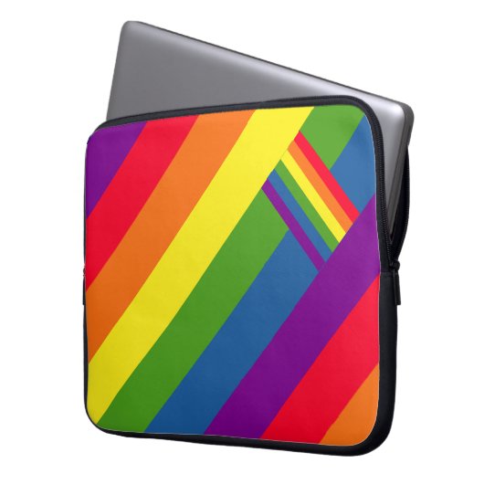 Farbenfrohe Regenbogenstreifen Feiern mit Fahne Laptopschutzhülle (Vorderseite Links)