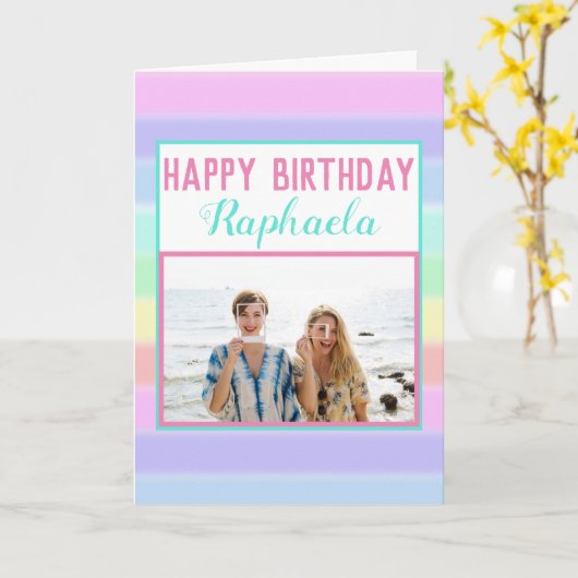 Farbenfrohe Regenbogenstreifen Foto Glücklich Gebu Karte (Gelbe Blume)