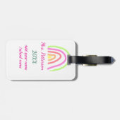 Farbenfrohe Regenbogenstreifen geben dem Lehrer de Gepäckanhänger (Rückseite horizontal)