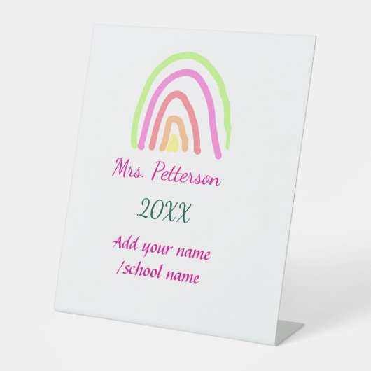 Farbenfrohe Regenbogenstreifen geben dem Lehrer de Sockelschild (Vorderseite)
