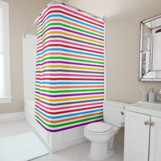 Farbenfrohe Regenbogenstreifen-Linien-Design - Wei Duschvorhang (Beispiel)