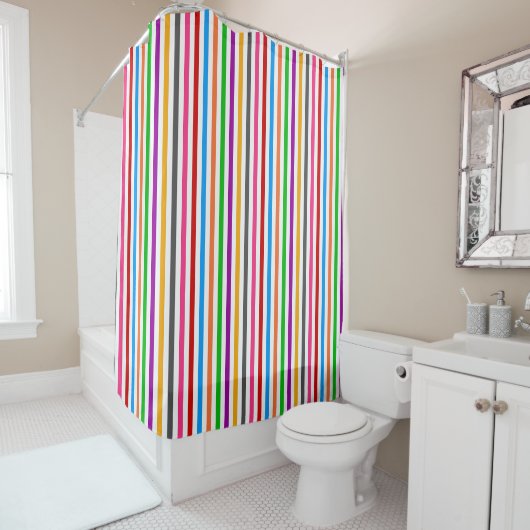 Farbenfrohe Regenbogenstreifen-Linien-Design - Wei Duschvorhang (Beispiel)