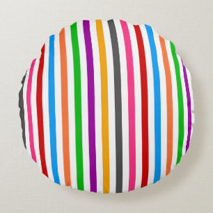 Farbenfrohe Regenbogenstreifen-Linien-Design - Wei Rundes Kissen