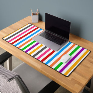 Farbenfrohe Regenbogenstreifen-Linien-Design - Wei Schreibtischunterlage