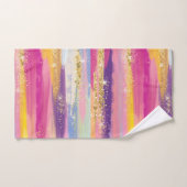 Farbenfrohe Regenbogenstreifen mit Imitaten Gold G Badhandtuch Set (Handtuch)