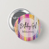 Farbenfrohe Regenbogenstreifen mit Imitaten Gold G Button (Vorne & Hinten)