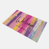 Farbenfrohe Regenbogenstreifen mit Imitaten Gold G Fußmatte (Schrägansicht)