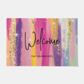 Farbenfrohe Regenbogenstreifen mit Imitaten Gold G Fußmatte (Vorderseite)