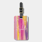 Farbenfrohe Regenbogenstreifen mit Imitaten Gold G Gepäckanhänger (Vorderseite vertikal)