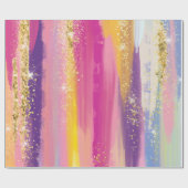 Farbenfrohe Regenbogenstreifen mit Imitaten Gold G Geschenkpapier (Flach)