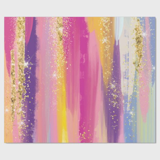 Farbenfrohe Regenbogenstreifen mit Imitaten Gold G Geschenkpapier (Flach)