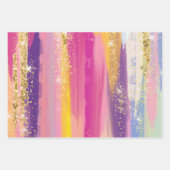 Farbenfrohe Regenbogenstreifen mit Imitaten Gold G Geschenkpapier Set (Vorderseite)