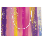 Farbenfrohe Regenbogenstreifen mit Imitaten Gold G Große Geschenktüte (Vorderseite)