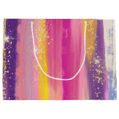 Farbenfrohe Regenbogenstreifen mit Imitaten Gold G Große Geschenktüte (Rückseite)