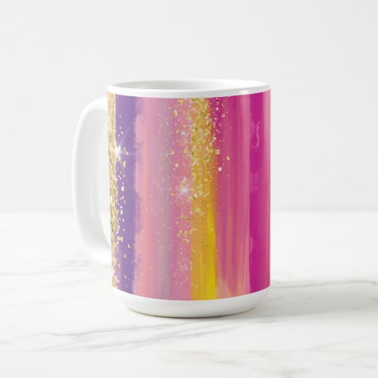 Farbenfrohe Regenbogenstreifen mit Imitaten Gold G Kaffeetasse (Vorderseite Links)