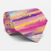 Farbenfrohe Regenbogenstreifen mit Imitaten Gold G Krawatte (Gerollt)