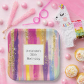 Farbenfrohe Regenbogenstreifen mit Imitaten Gold G Pappteller (Party)