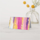 Farbenfrohe Regenbogenstreifen mit Imitaten Gold G Platzkarte (Rückseite)