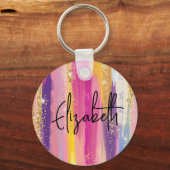 Farbenfrohe Regenbogenstreifen mit Imitaten Gold G Schlüsselanhänger (Vorderseite)