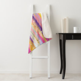 Farbenfrohe Regenbogenstreifen mit Imitaten Gold G Sherpadecke