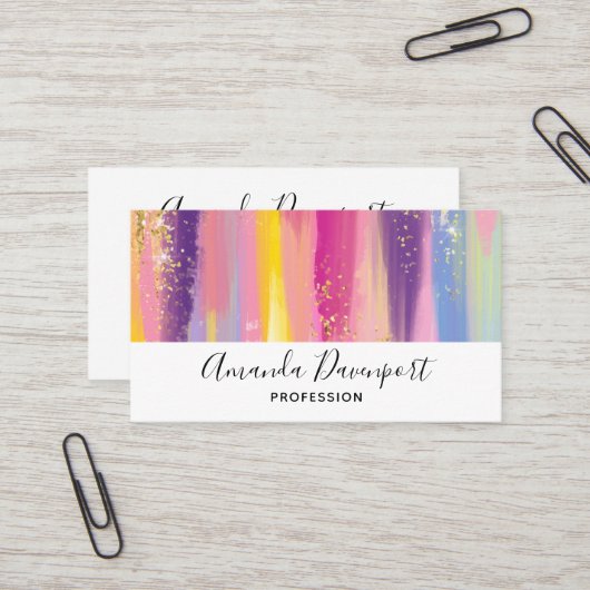 Farbenfrohe Regenbogenstreifen mit Imitaten Gold G Visitenkarte (Vorderseite/Rückseite Beispiel)