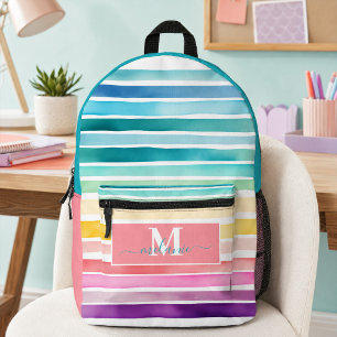 Farbenfrohe Regenbogenstreifen mit individuellem M Bedruckter Rucksack